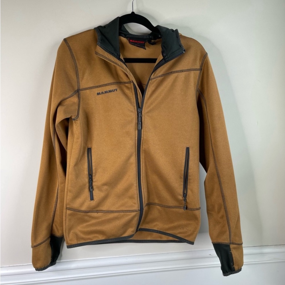 Mammut tan mustard borah zip up fleece hoodie hooded jacket size small